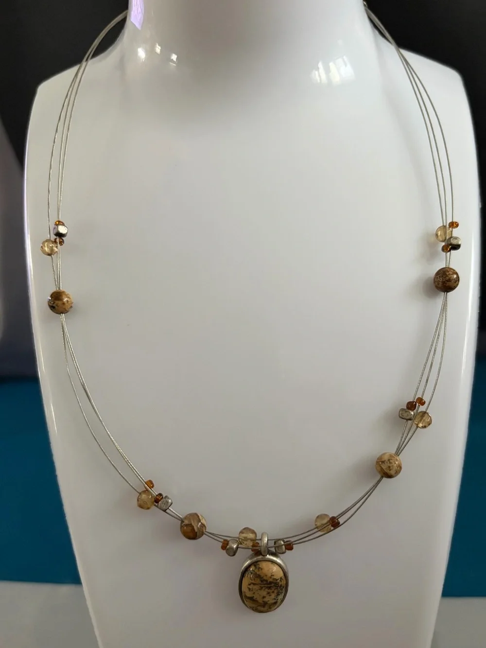 NY & Co. Beige Stone Pendant Multi-Strand Necklace